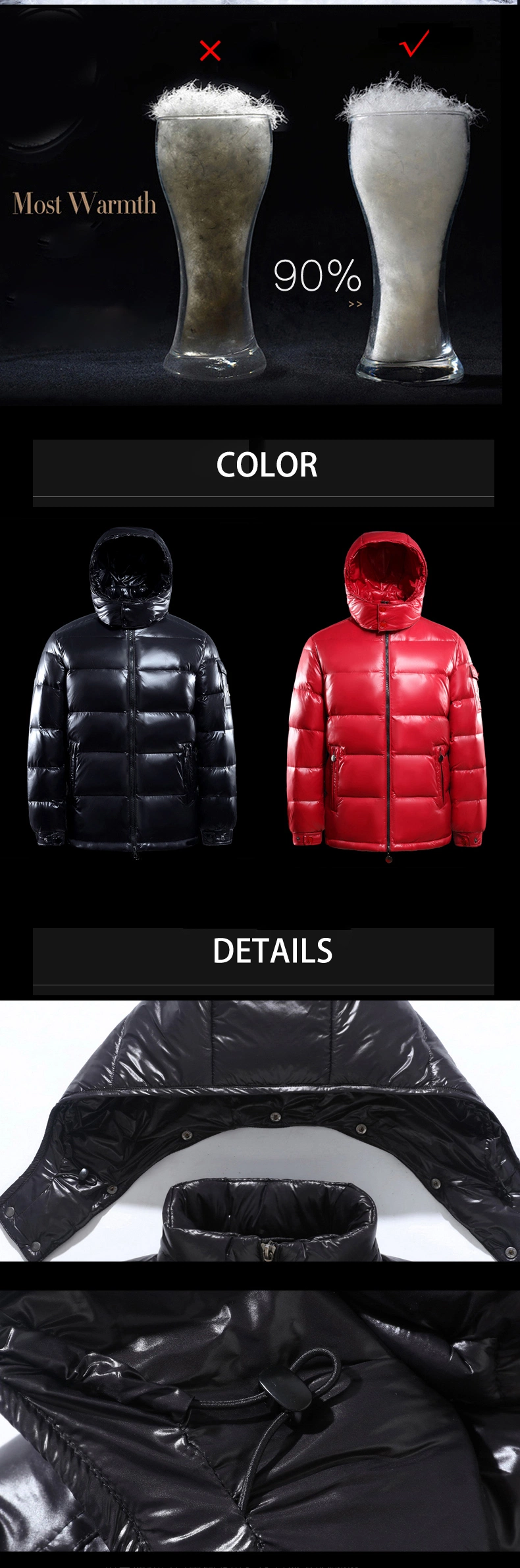 High Quality Winter Men Outdoor Shiny Puffer Lightweight Warm 90% Goose Duck Down Jacket