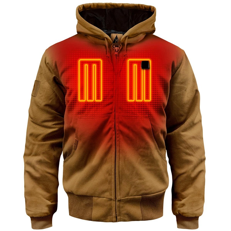 Mens Wholesale Price Customise Logo Dark Brown Thick Fleece Inside Stretchable Waterproof Heated Jackets