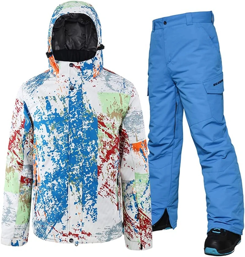 Custom Logo Waterproof Breathable Polyester Warm Jacket Bib Pants Winter Sports Mens Ski Wear