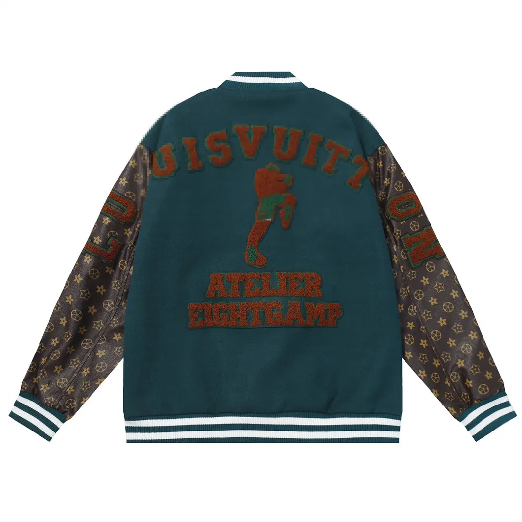 Zonxan High Quality Chenille Embroidery Leather Print Streetwear Baseball Custom Logo Coat for Men Cropped Bomber Varsity Jacket