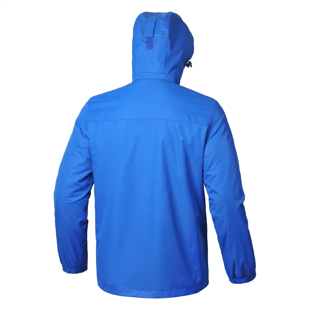 Men Lightweight Waterproof Rain Windbreak Jacket Detached Hood with Elastic Cord Stopper