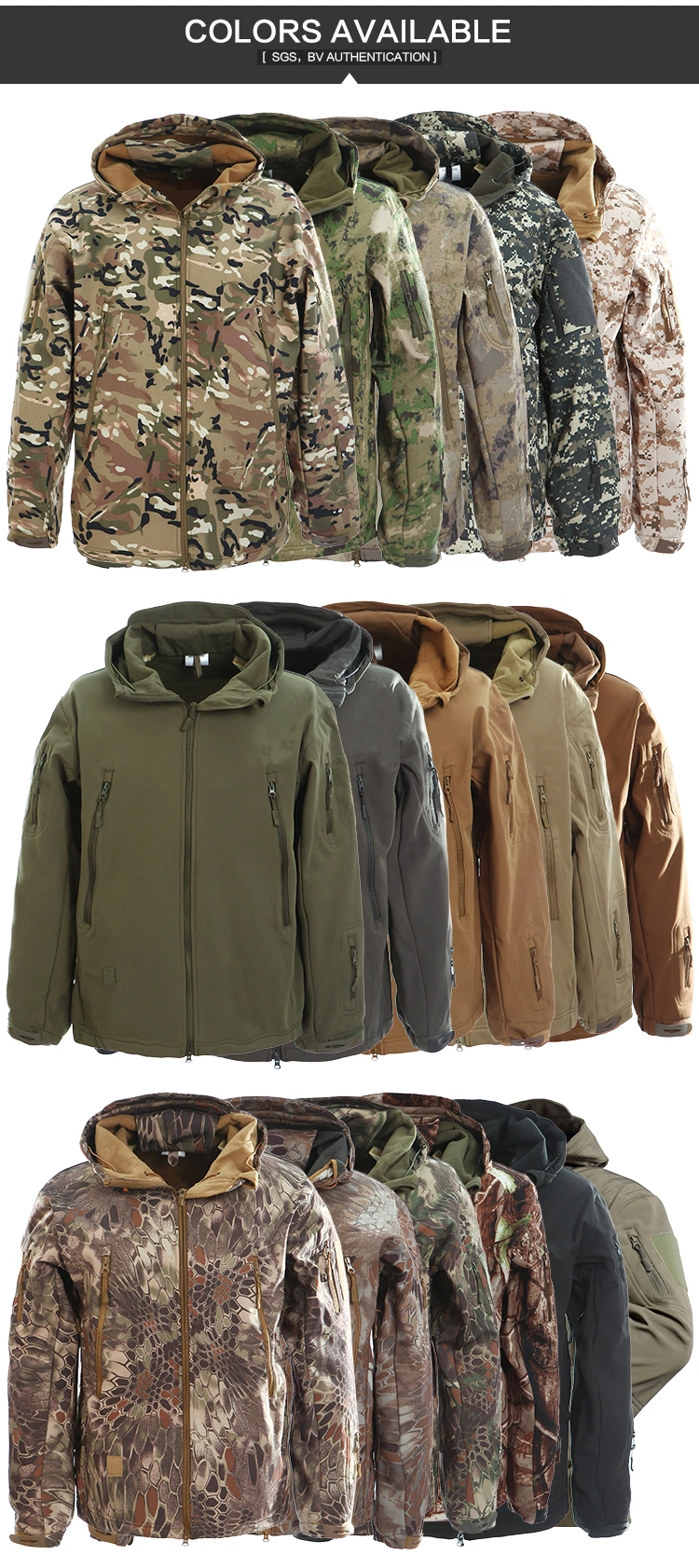 Men&prime;s Winter Shark Skin Soft Shell Tactical Hunting Jacket - Military Uniform Coat