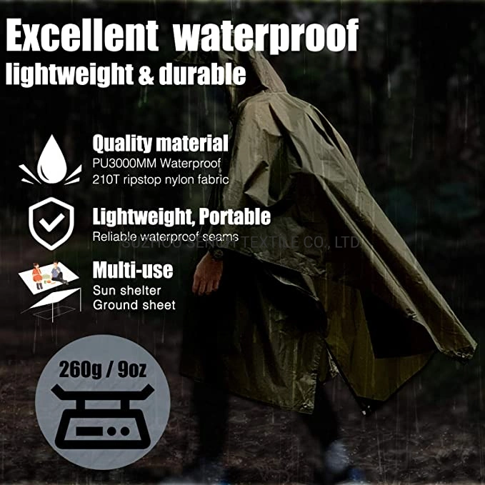 Waterproof Rain Poncho Lightweight Reusable Hiking Hooded Coat Jacket for Outdoor Activities