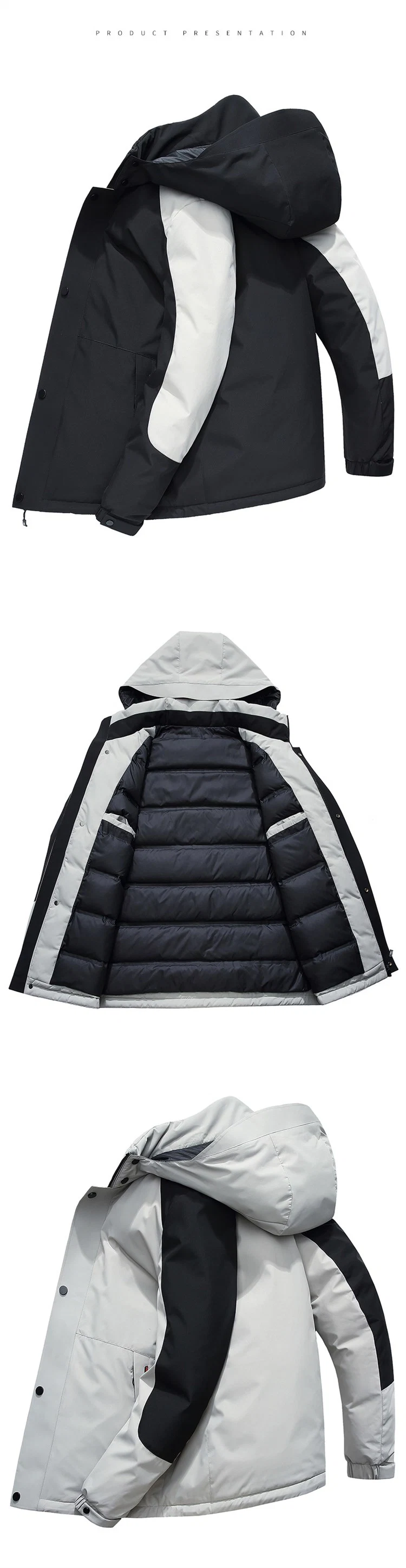 Wholesale Custom Cheap Winter Down Filled Jacket New Mens Long White Black Warm Hooded 90% Duck Down Jacket