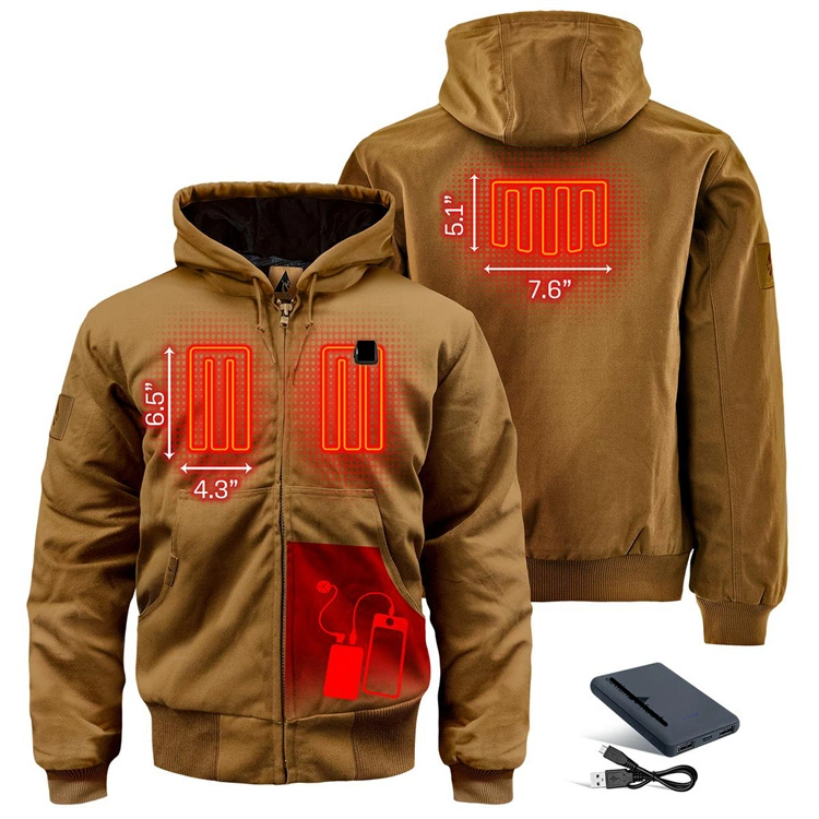 Mens Wholesale Price Customise Logo Dark Brown Thick Fleece Inside Stretchable Waterproof Heated Jackets