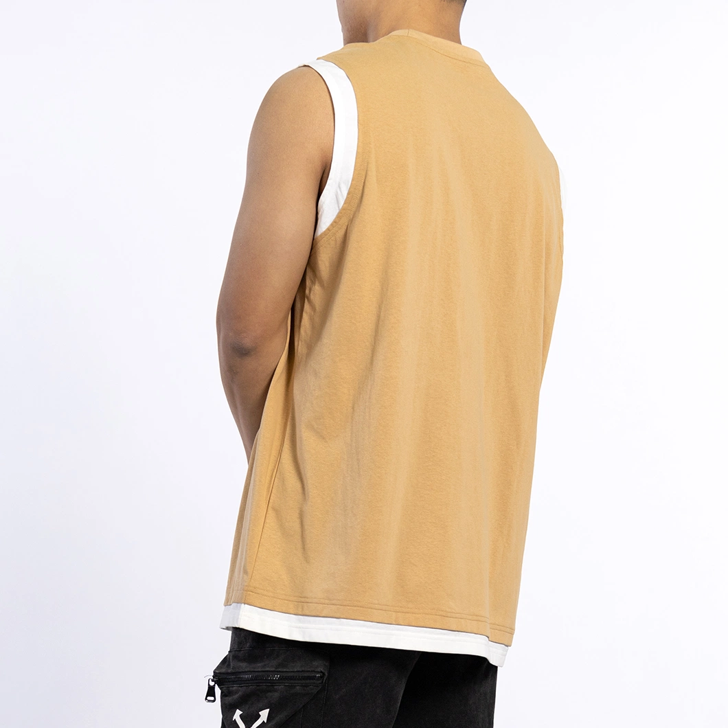 Custom Knitwear Distressed Yellow Knitted Cotton Shirts Sleeveless Men Casual Vest