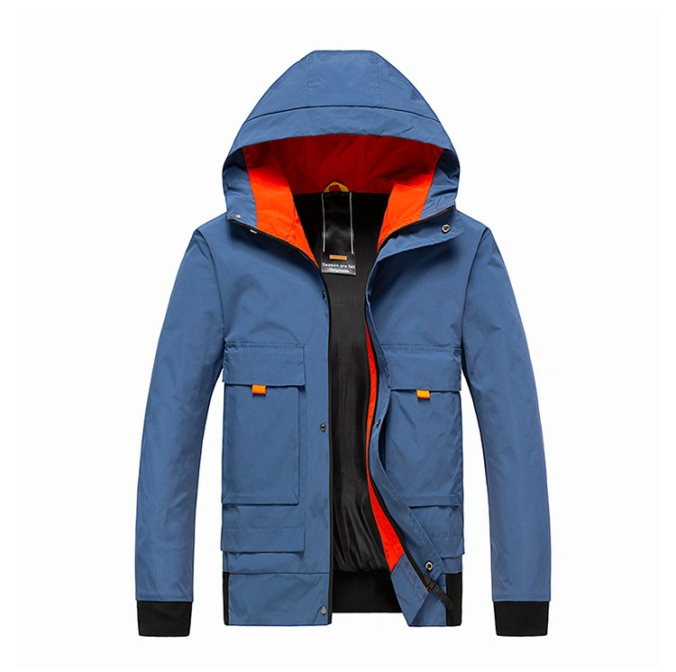 Men Woven Nylon Hoody Outdoor Waterproof Raincoat Jacket