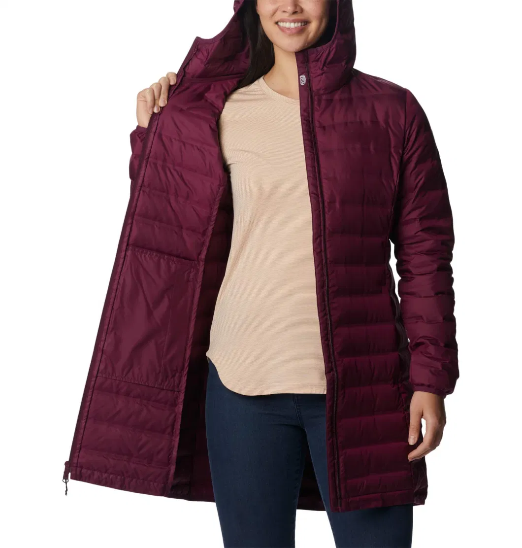 Asiapo China Factory Womens Pink Thermal Ultra Alternative Lightweight Water-Repellent Insulated Down Long Hooded Jacket