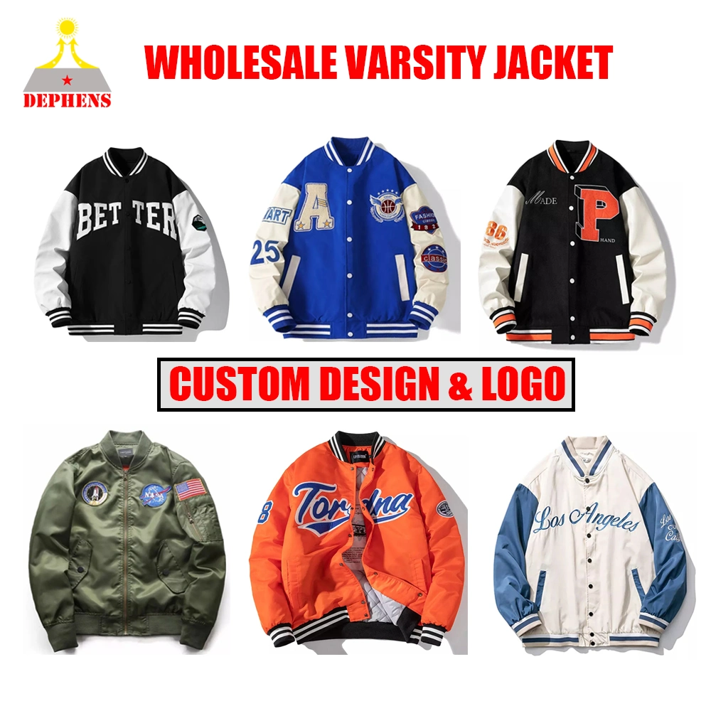 Custom Outdoor Men Women Children Cotton Fashion Jackets Embroidery Patch Winter Down Puffer Bomber Streetwear Letterman Baseball College School Varsity Jacket