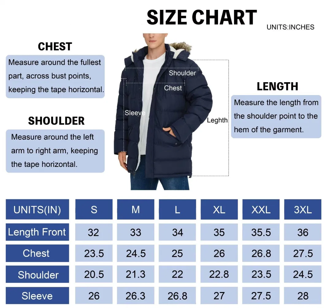 Men&prime; S Long Winter Coats Warm Water-Resistant Puffer Hooded Windbreaker Insulated Thicken Jackets Coat with Hood for Men