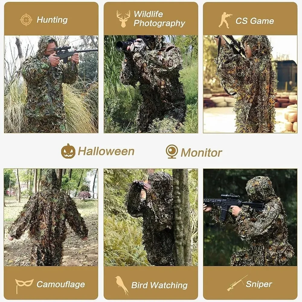 Tactical Military Combat Clothes Set Ghillie Suit Men Women Kids 3D Leafy Bionic Camouflage Hunting Clothing CS Shooting Suit