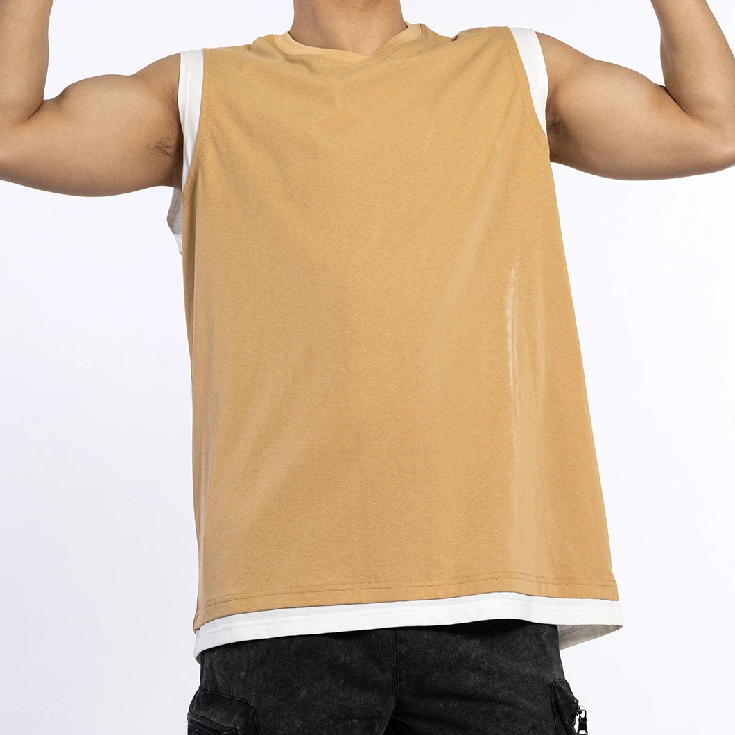 Custom Knitwear Distressed Yellow Knitted Cotton Shirts Sleeveless Men Casual Vest