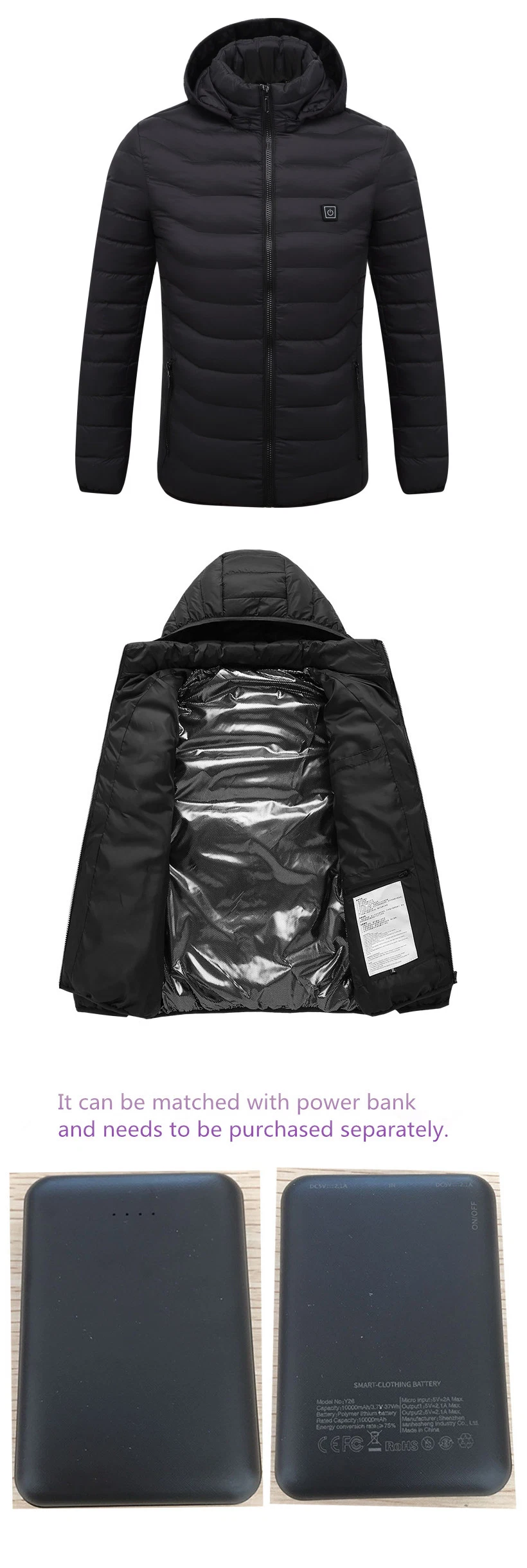 New Winter Multiple Intelligent Heating Coat Lightweight USB Down Jacket From Manufacturer