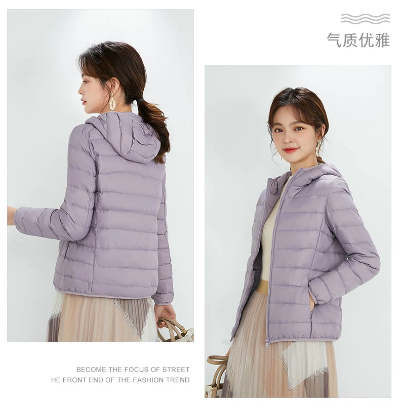 Factory Elegant Puffer Jacket Lady Short Duck Down Jacket with Hat