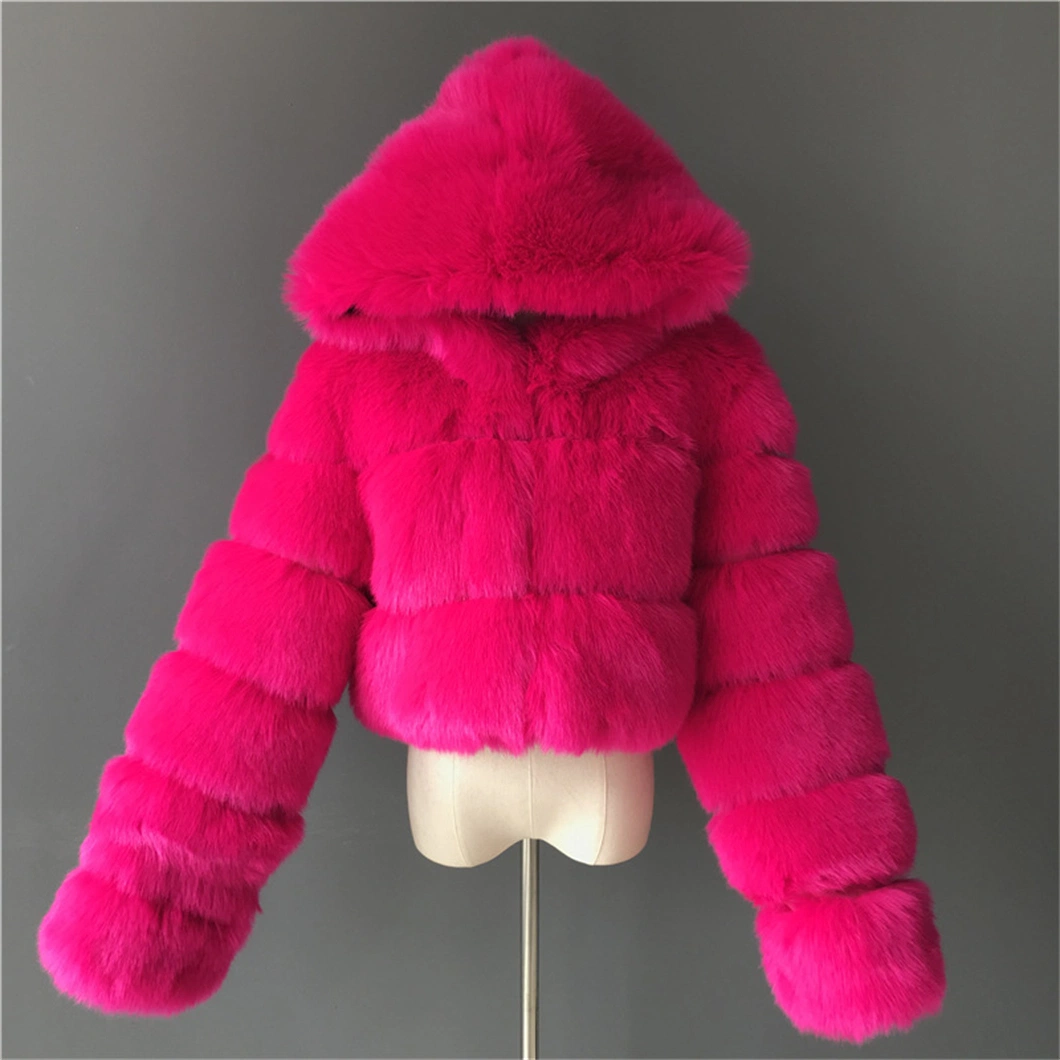 2023 New Winter Coat Hooded Fashion Warm Short Plus Size Overcoat Multicolor Women Faux Fur Jacket