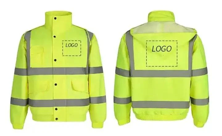 Custom Hi Vis PPE Hoodie Polyester Oxford Windproof Reflective Safety Clothing Outdoor Raincoat Bomber Winter Workwear Safety Jacket