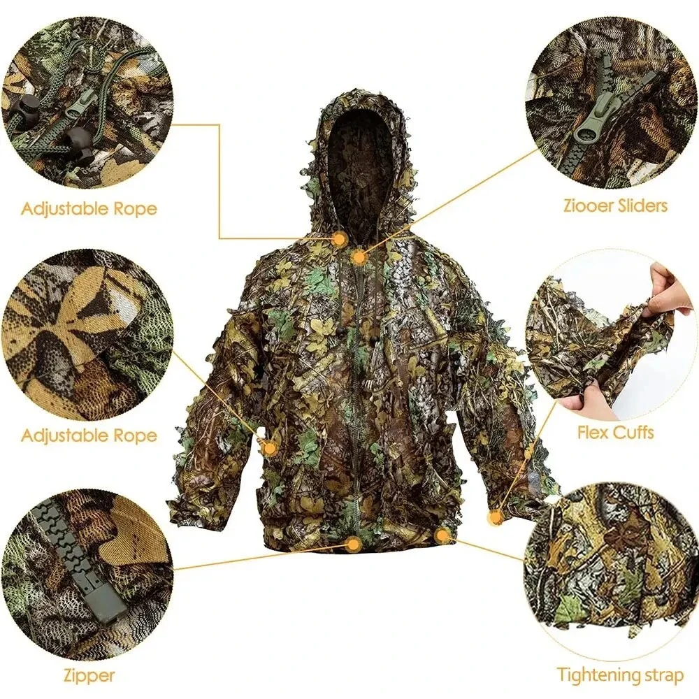 Tactical Military Combat Clothes Set Ghillie Suit Men Women Kids 3D Leafy Bionic Camouflage Hunting Clothing CS Shooting Suit