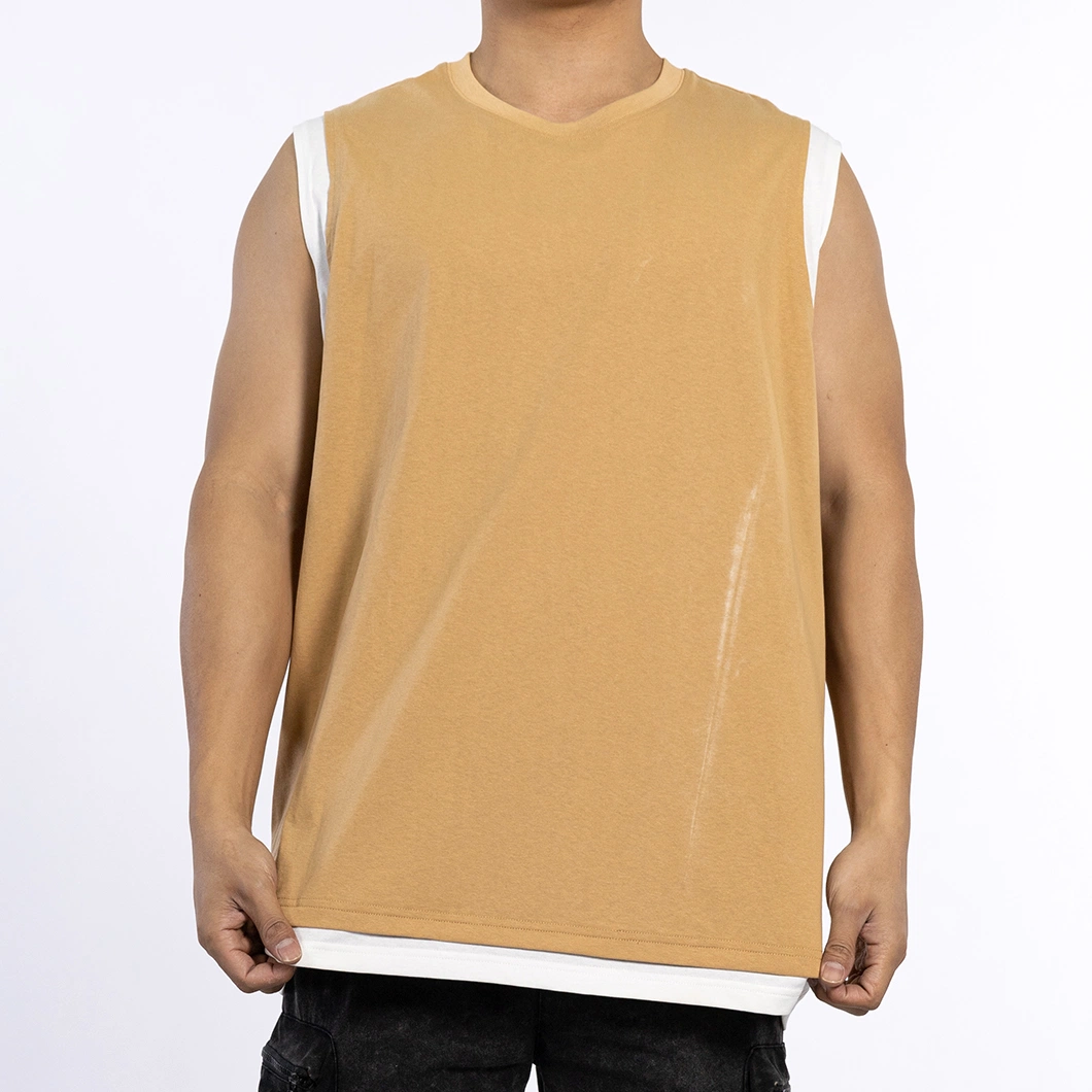 Custom Knitwear Distressed Yellow Knitted Cotton Shirts Sleeveless Men Casual Vest