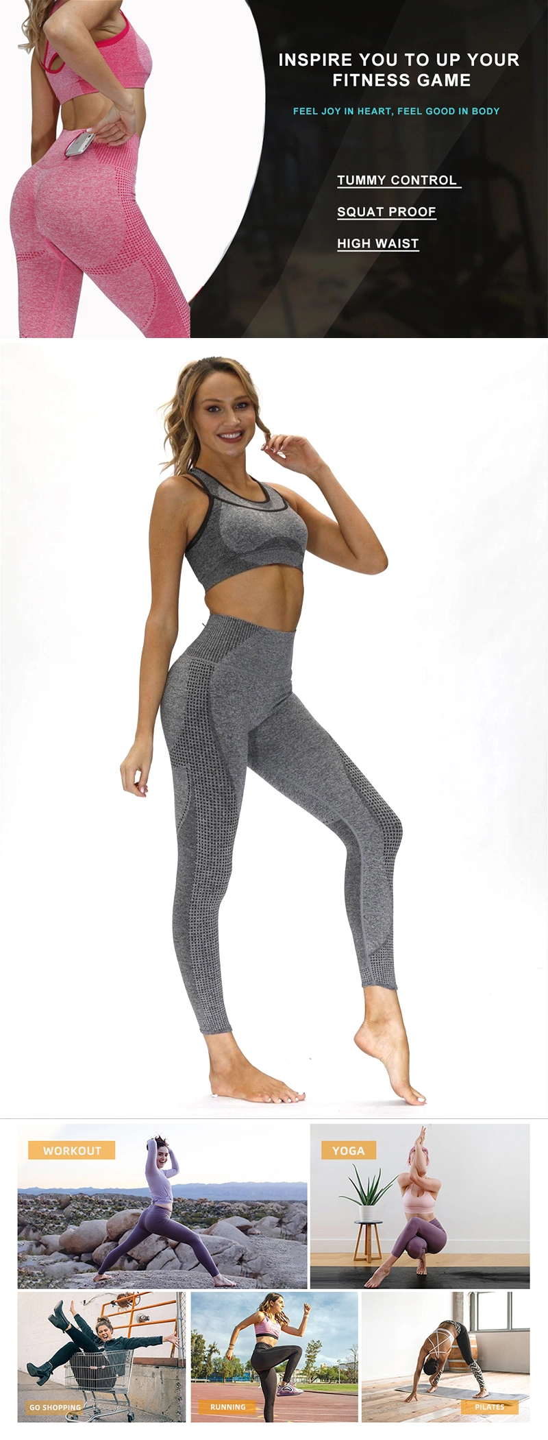 Hot Selling 5PCS Set Sports Fitness Sweat Suits Seamless Compression Gym Clothes for Women, Custom Logo Gym Top + Yoga Shorts + Workout Leggings Active Apparel