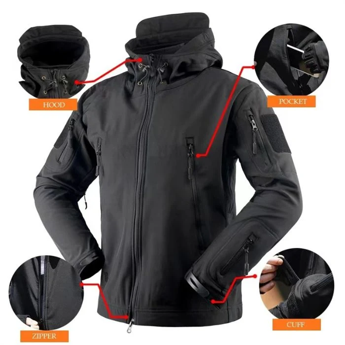Custom High Quality Warm Breathable Fleece Tactical Coat Outdoor Men Ski Embroidery Logo Breathable Detachable Hooded Tacti Softshell Jacket
