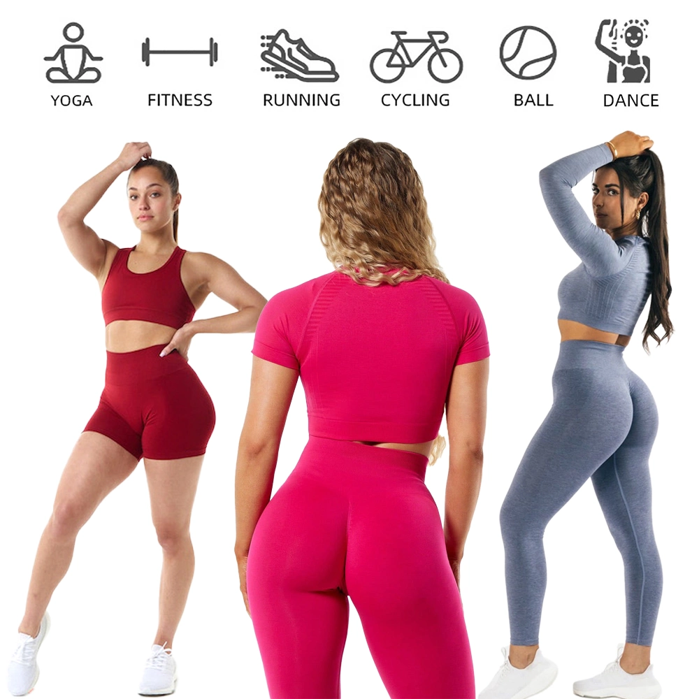 Hot Selling 5PCS Set Sports Fitness Sweat Suits Seamless Compression Gym Clothes for Women, Custom Logo Gym Top + Yoga Shorts + Workout Leggings Active Apparel