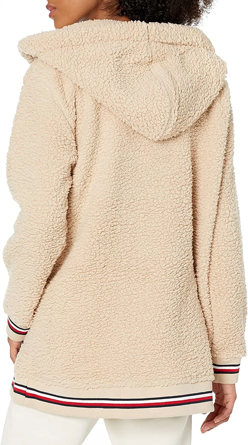 Warm White Customized Girls Soft Sherpa Fleece Hooded Jacket