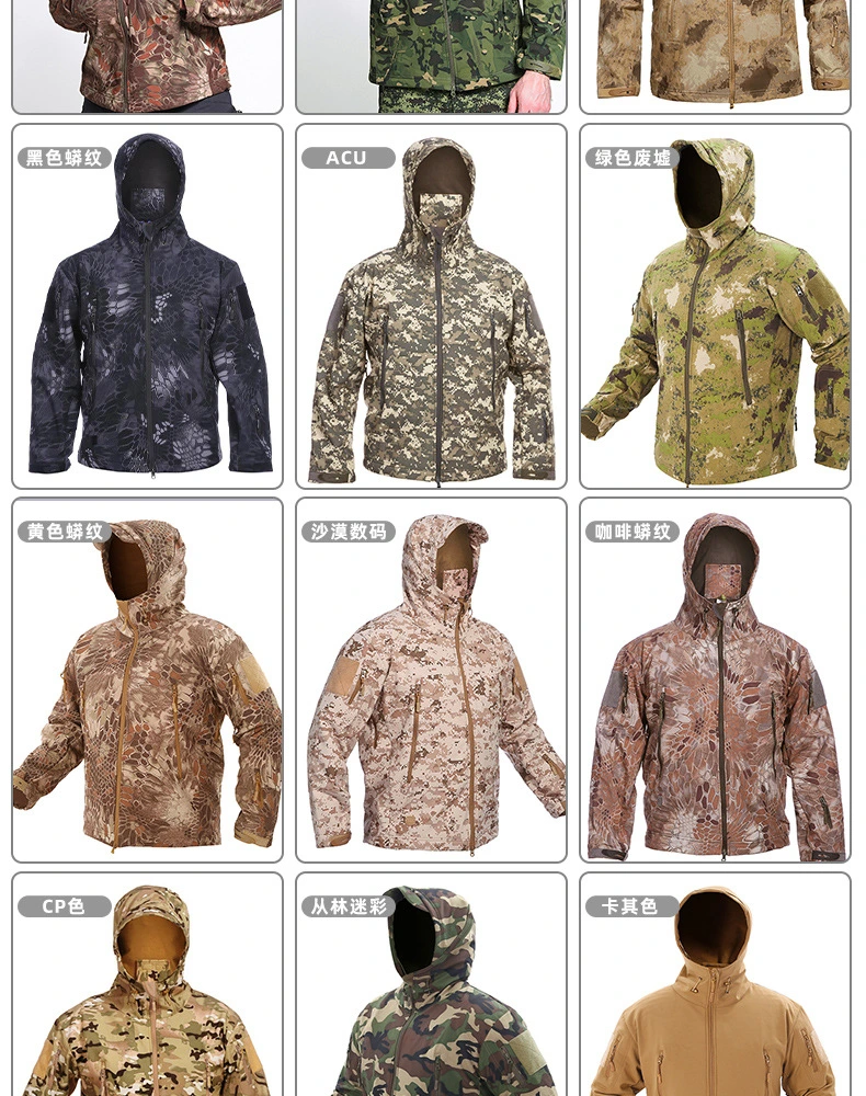 New Outdoor Clothing Shark Skin Softshell Charge Suit Warm Grab Velvet Camouflage Hunting Clothes Waterproof for Men Acu Uniform