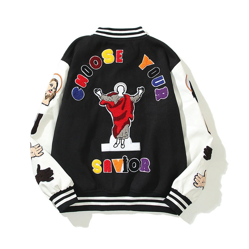 Teenager Color Clash Chenille Embroidery Fleece Varsity Baseball Letterman Jackets