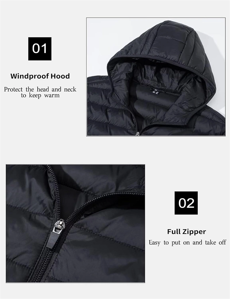 Custom Logo High Quality Waterproof Quilted Windbreaker Packable Warm Duck Down Detachable Hood Cotton Coat Casual Sports Running Puffer Winter Jacket