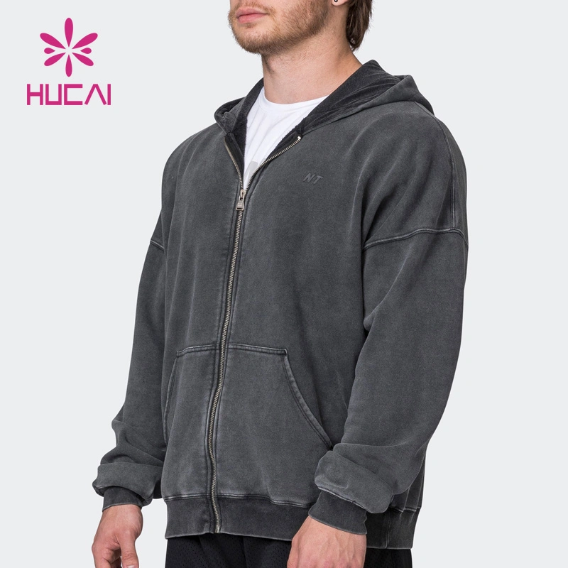 OEM Training Custom High Performance Heat-Transfer Logo Gym Clothes Manufacturer Cotton Mens Sports Gym Washed Jackets