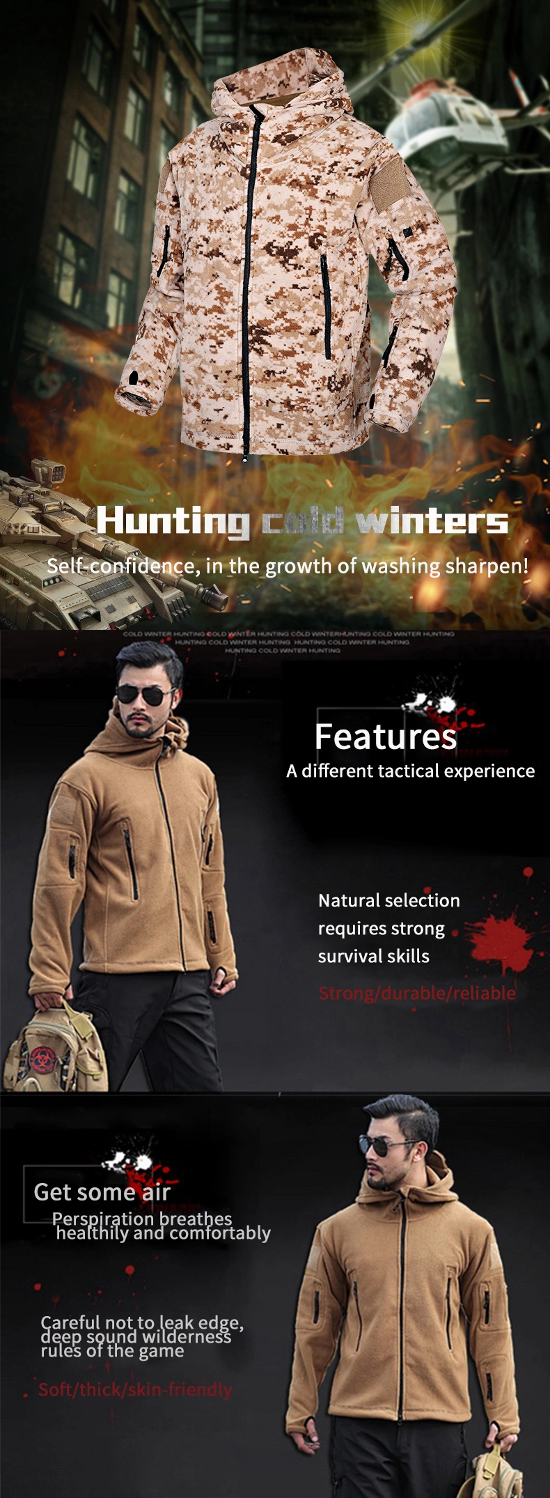 Customized Full Zipper Tactical Fleece Jacket for Warm Work Clothes, Men&prime;s and Women&prime;s Winter Sweaters, Cardigan, Double-Sided Thickened Wool Jacket