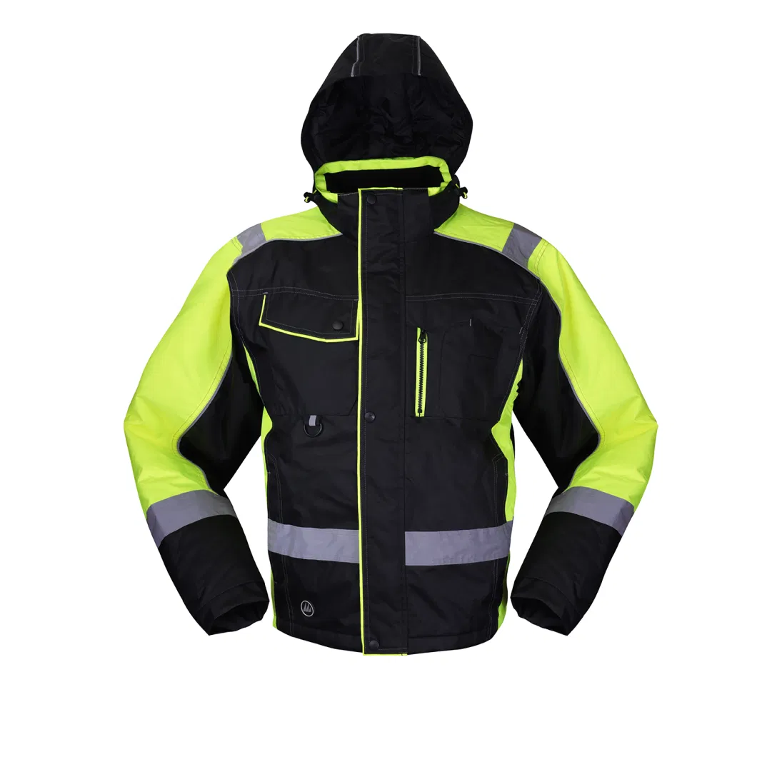 Men 100d Softshell Polar Fleece Polyester Hi Vis Reflective Safety Waterproof Winter Jacket Workwear