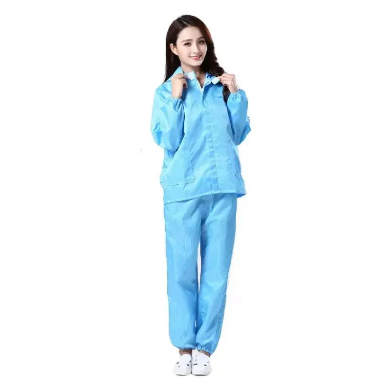 Leenol Cleanroom Clothing Strip Grid Anti -Static Clothes Safety Clothing ESD blue Work Jacket