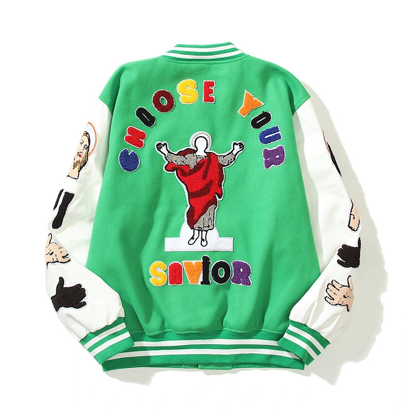 Teenager Color Clash Chenille Embroidery Fleece Varsity Baseball Letterman Jackets