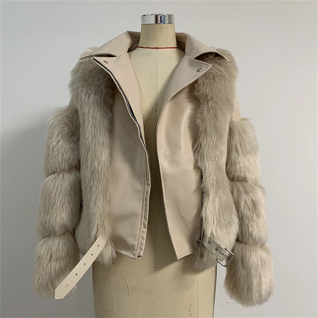 Fur Coat Lady Imitation Fox Fur Patchwork Leather Jacket Xysx05140 Fashion Clip Cotton Warm Coat