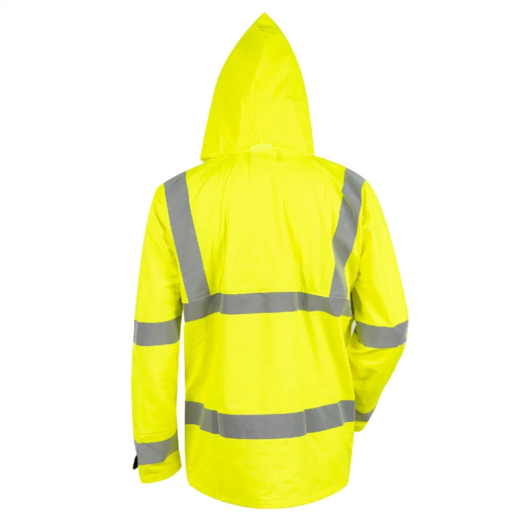 Sample Customization High Visibility Safety Workwear Waterproof PU Rain Jacket