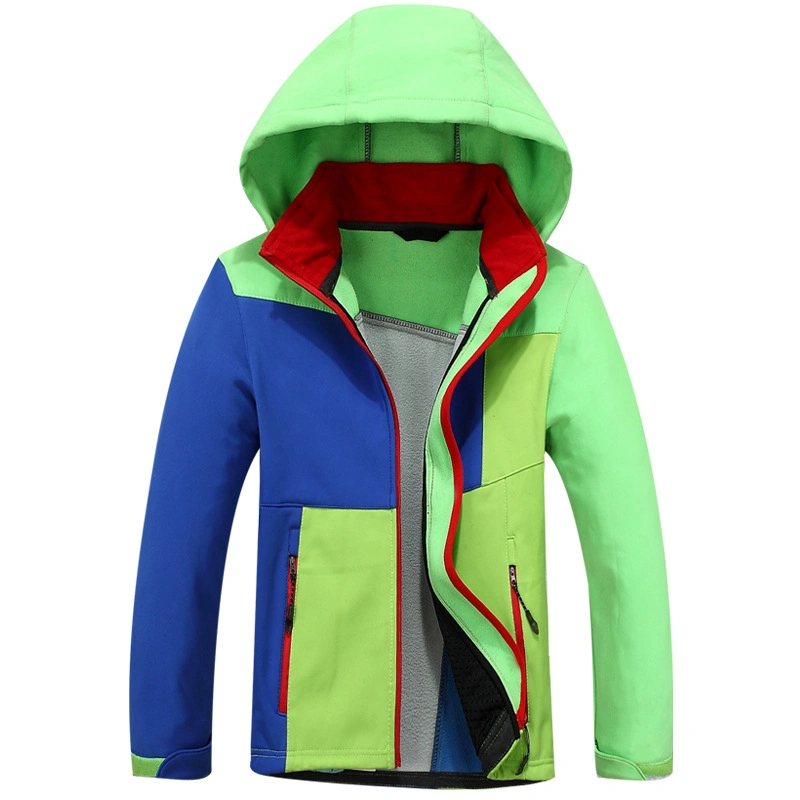 Children Softshell Jacket Kids Clothing Outerwear Bonded Fleece Patchwork Hoody Jacket