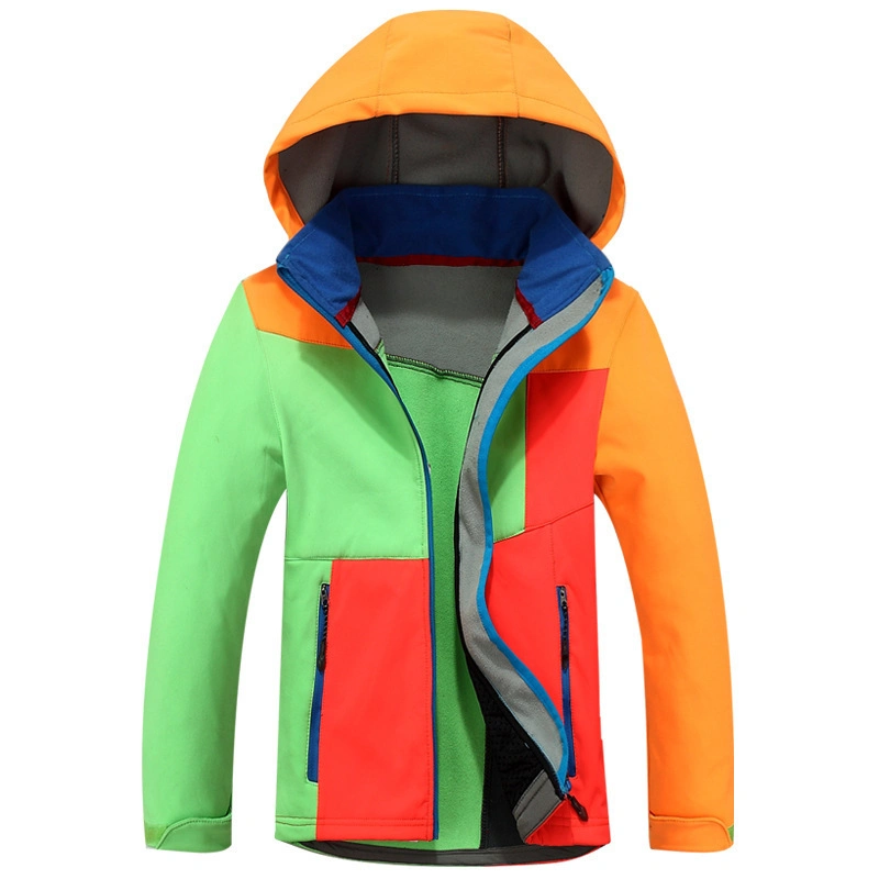 Children Softshell Jacket Kids Clothing Outerwear Bonded Fleece Patchwork Hoody Jacket