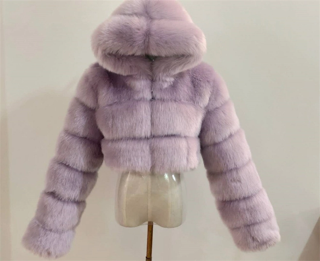 2023 New Winter Coat Hooded Fashion Warm Short Plus Size Overcoat Multicolor Women Faux Fur Jacket