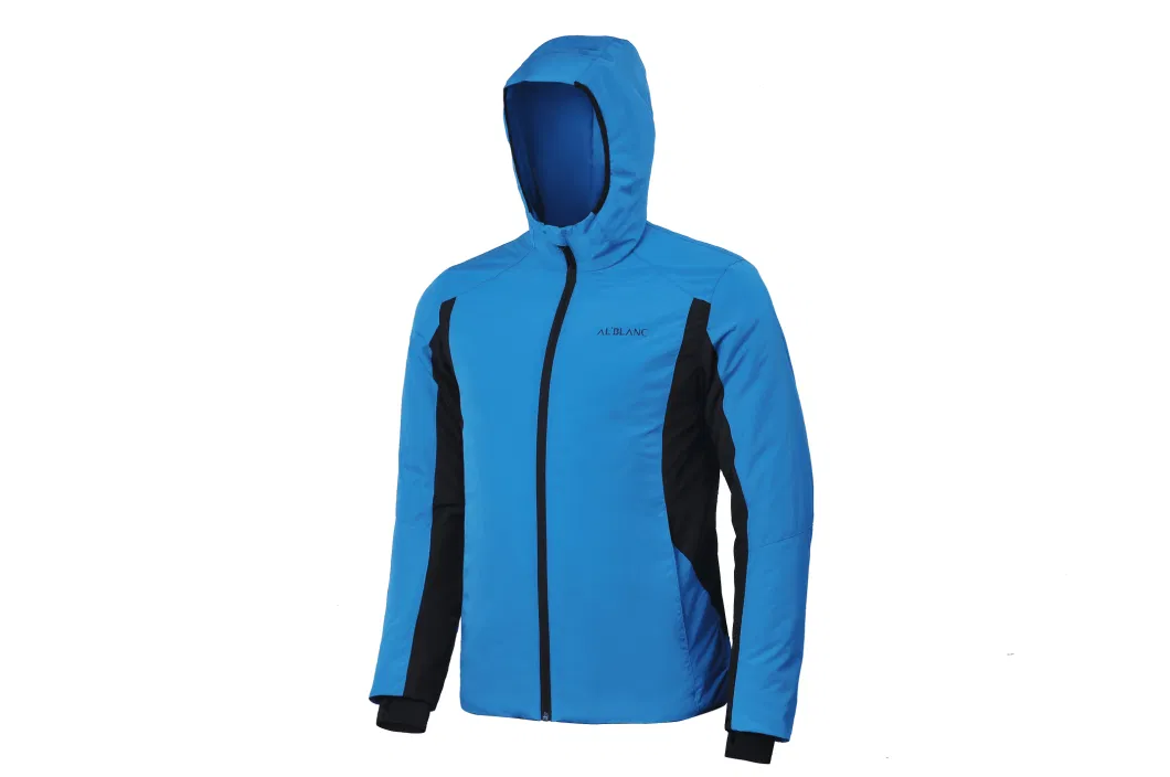 China Supplier Outdoor Waterproof Sports Running Winter Ski Padding Jacket with Detached Hood Blue Color