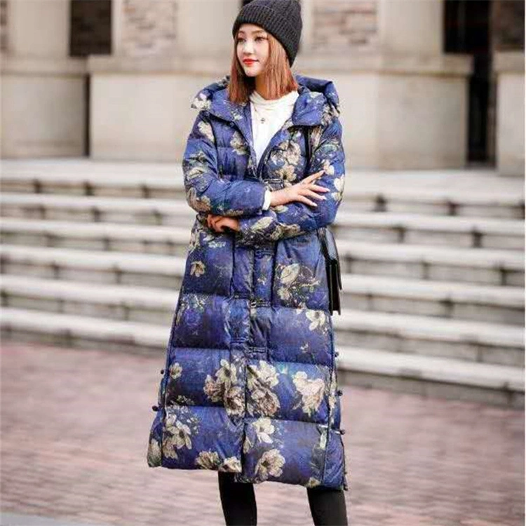 Manufacturer Supply Winter Chinese Style Camouflage Retro Buckle Thickened Plus Size Long Women&prime;s Down Coats