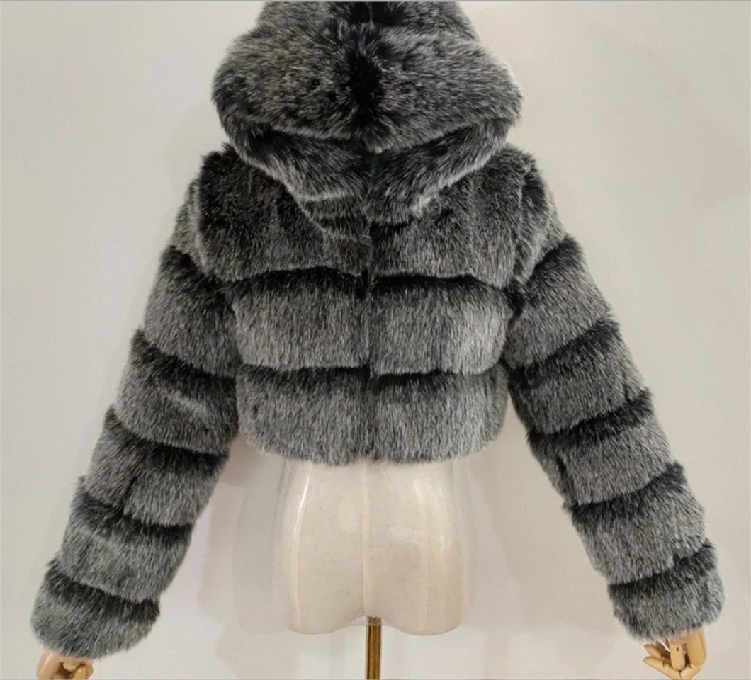 2023 New Winter Coat Hooded Fashion Warm Short Plus Size Overcoat Multicolor Women Faux Fur Jacket