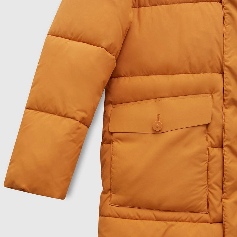 New-Style Modern Autumn-Winter Men Wind Proof Polyester Glossy Fit Longline Puffer Down Jacket with Special Pockets in Orange for Outdoor