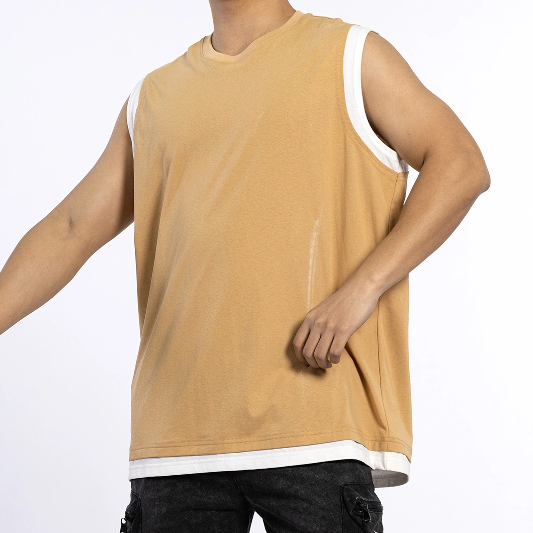 Custom Knitwear Distressed Yellow Knitted Cotton Shirts Sleeveless Men Casual Vest