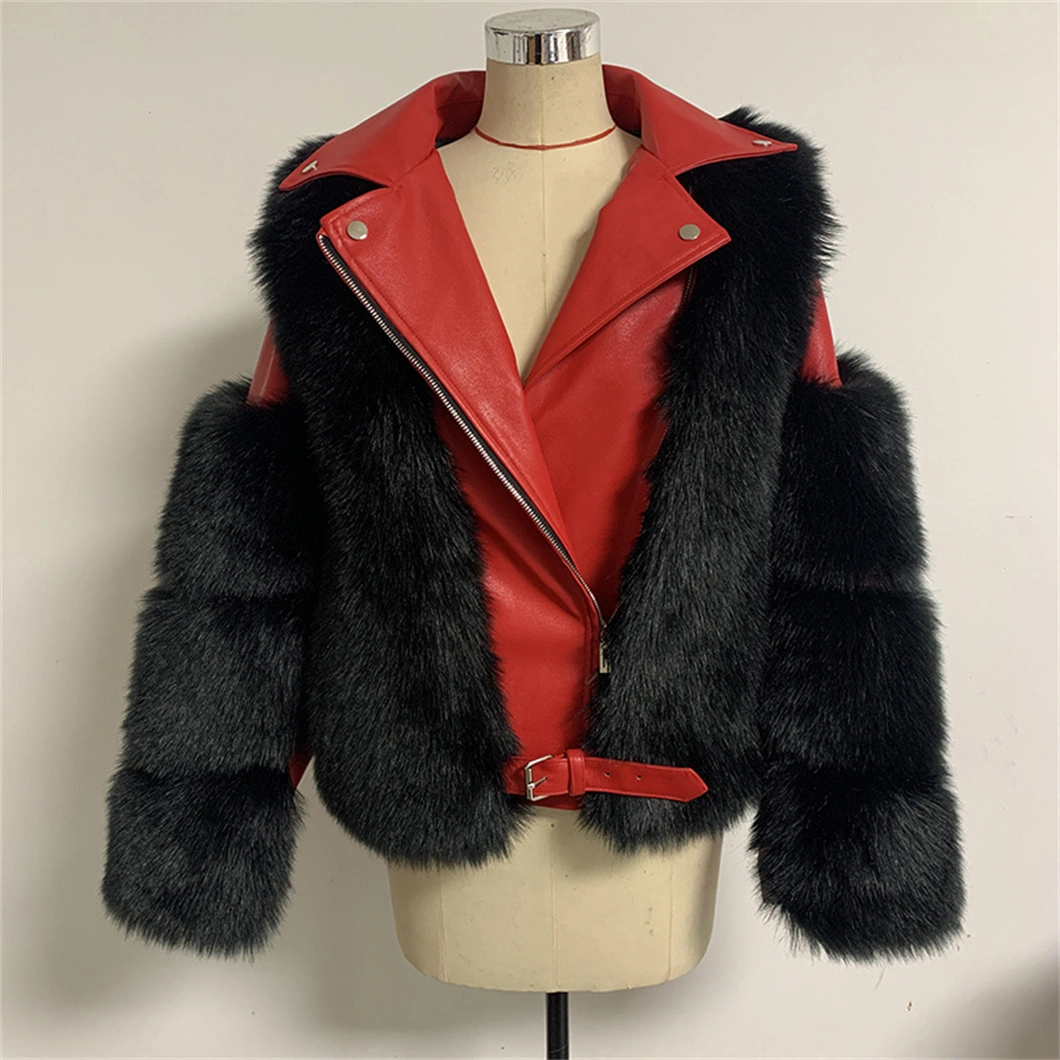 Fur Coat Lady Imitation Fox Fur Patchwork Leather Jacket Xysx05140 Fashion Clip Cotton Warm Coat