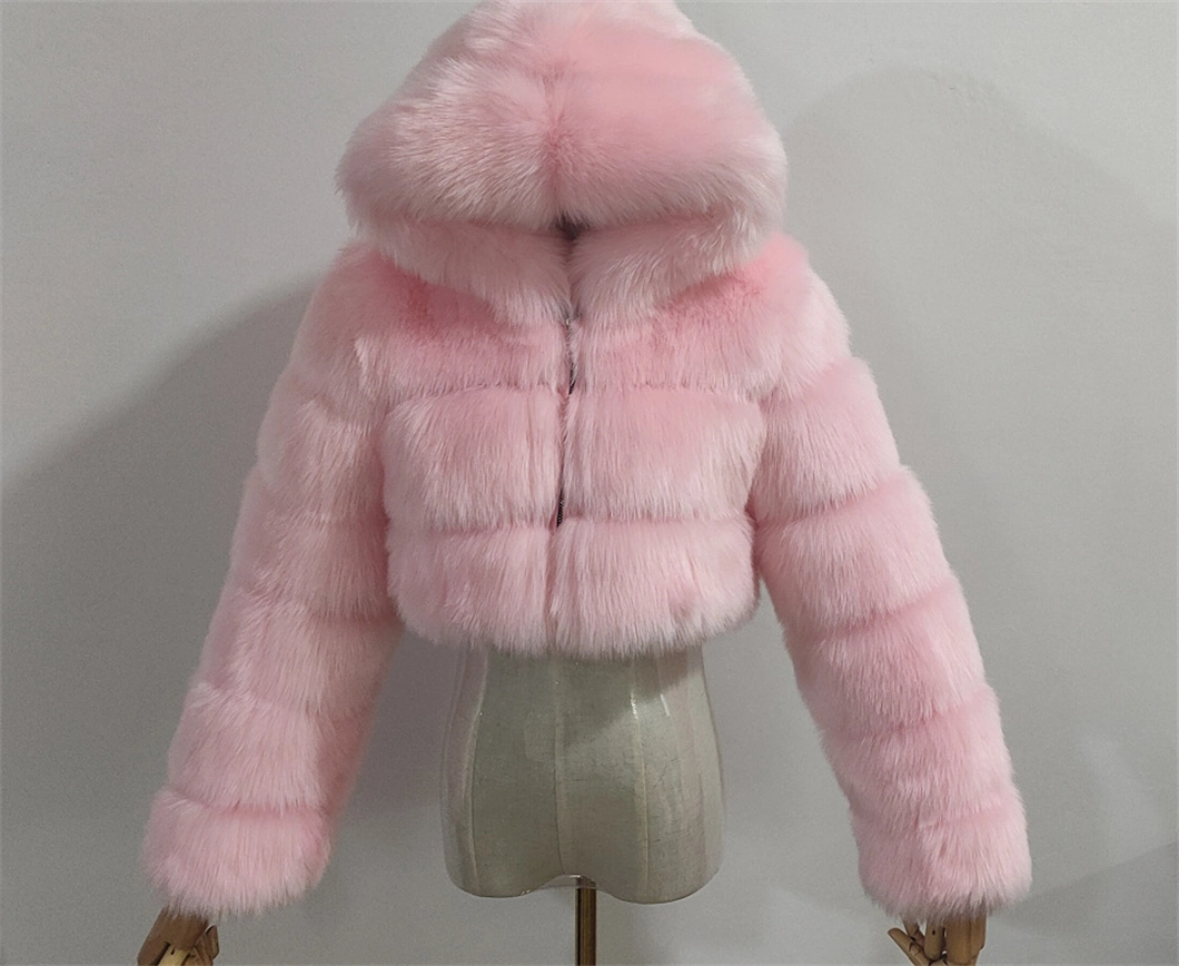 2023 New Winter Coat Hooded Fashion Warm Short Plus Size Overcoat Multicolor Women Faux Fur Jacket