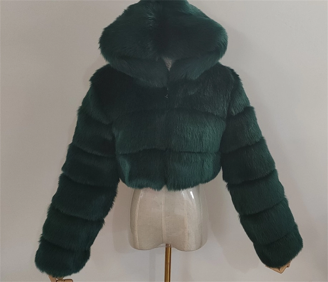 2023 New Winter Coat Hooded Fashion Warm Short Plus Size Overcoat Multicolor Women Faux Fur Jacket