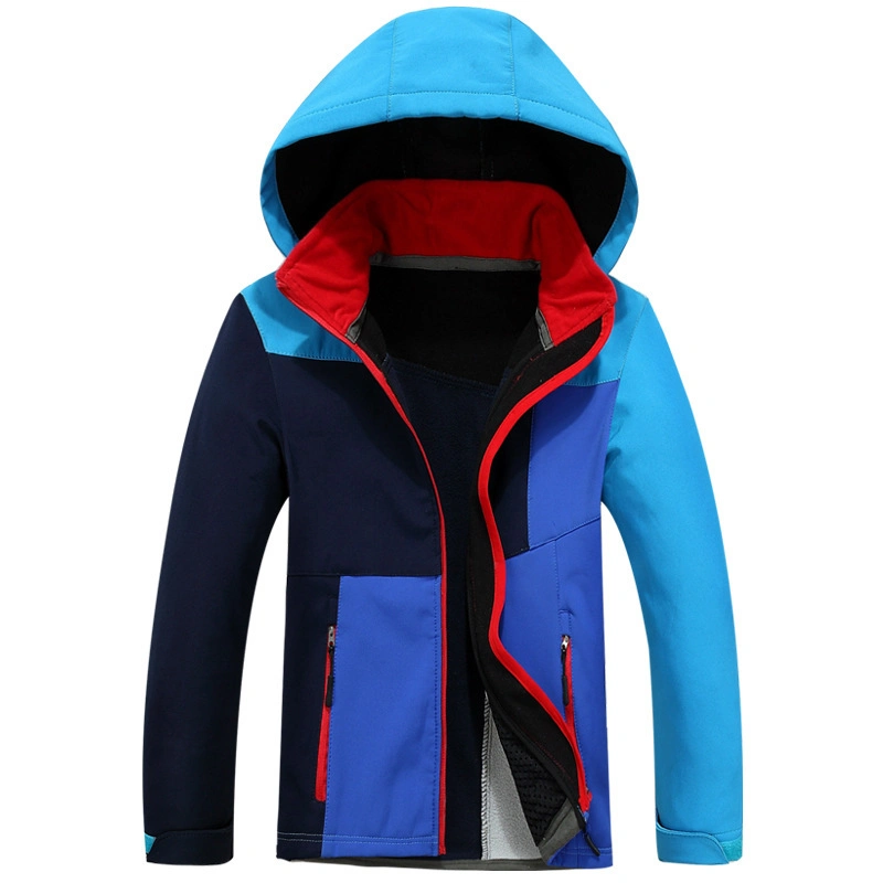Children Softshell Jacket Kids Clothing Outerwear Bonded Fleece Patchwork Hoody Jacket