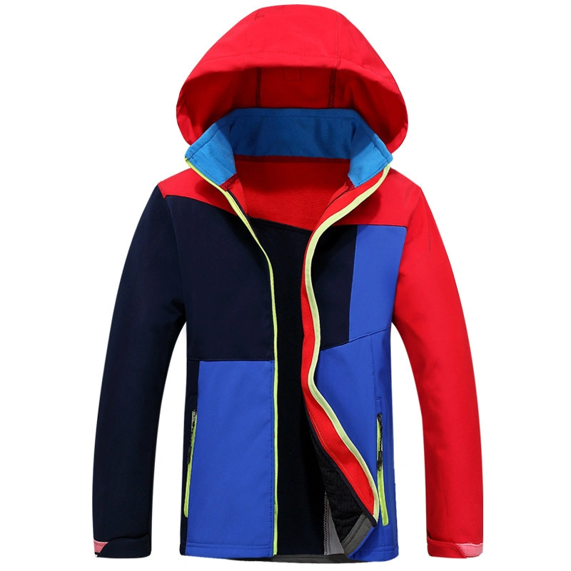 Children Softshell Jacket Kids Clothing Outerwear Bonded Fleece Patchwork Hoody Jacket