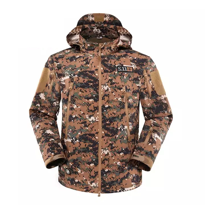 Manufacturer Custom Italy Digital Camouflage Outdoor Hiking Camping Coat Camouflage Fleece Military Soft Shell Jacket